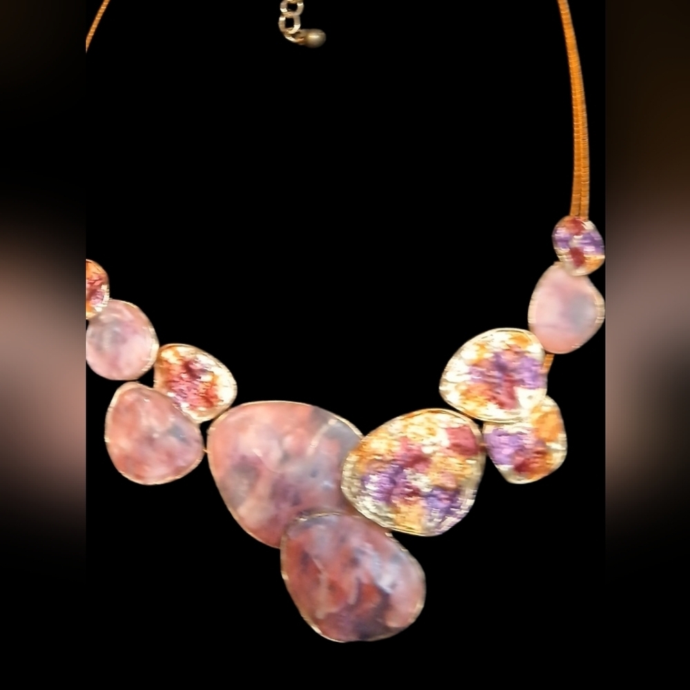 Adj.Copper Wire Necklace W Multi Colored Clay Inlet Colored Metal Embellishments - Picture 4 of 9